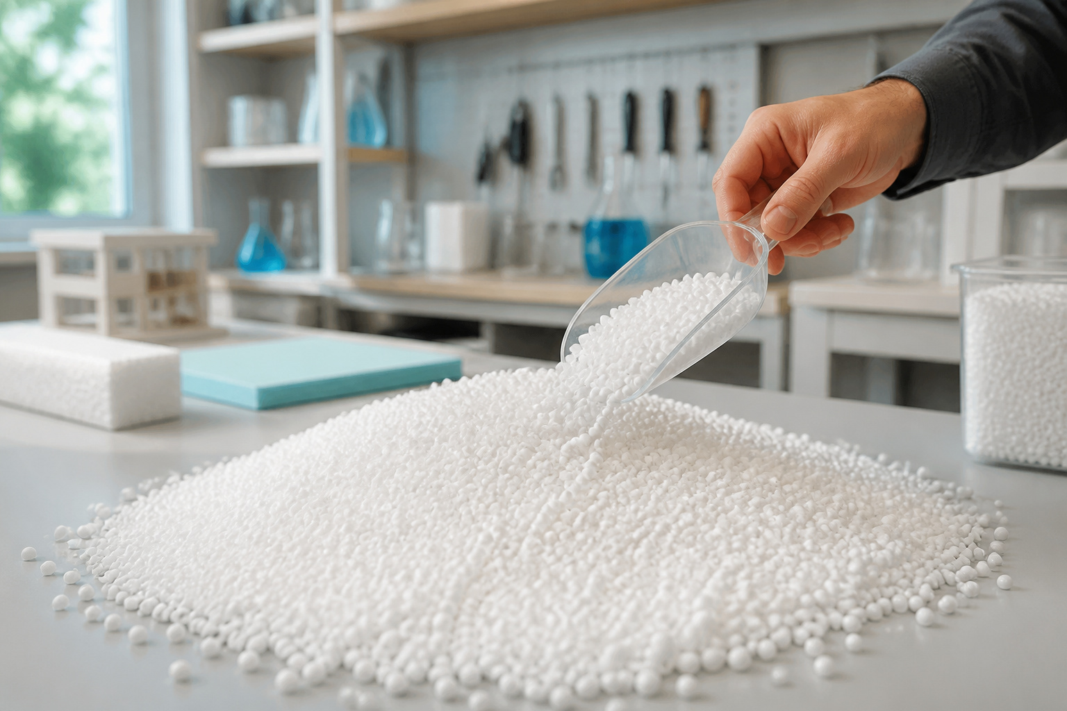 Perles de polystyrene en laboratoire