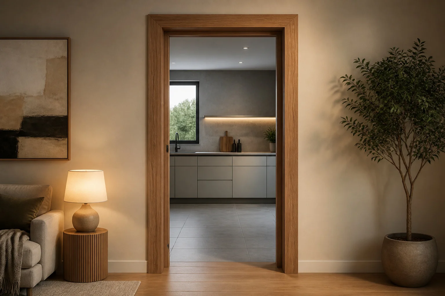 Cadre de porte en bois naturel et design interieur