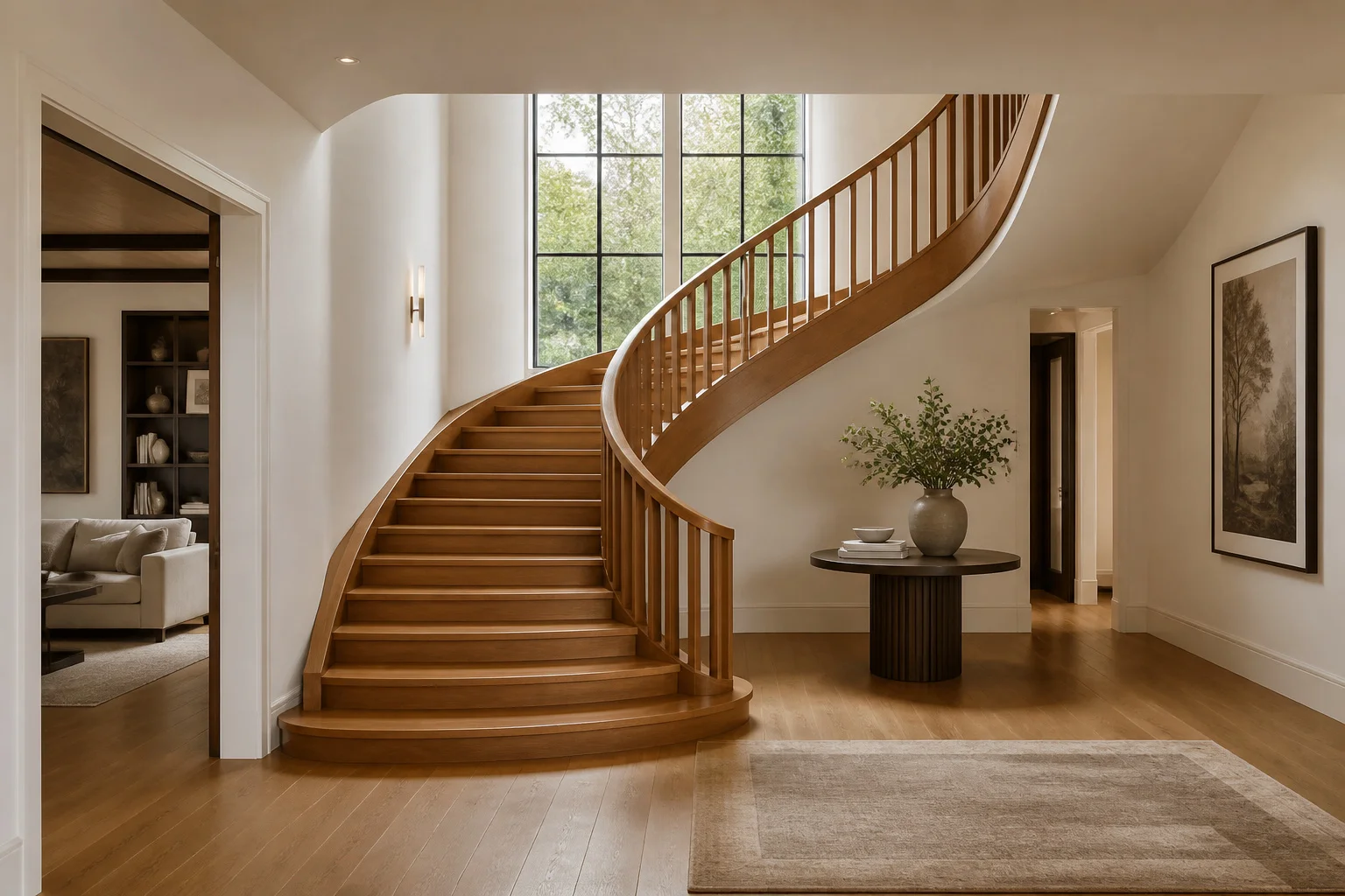 Escalier en bois courbe design moderne