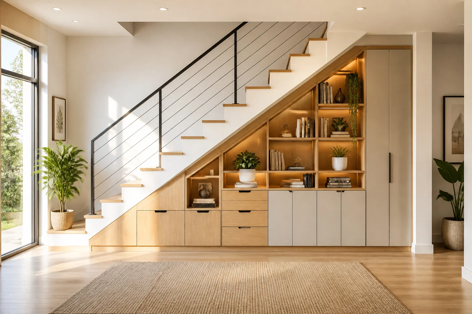 Rangement sur mesure sous escalier moderne