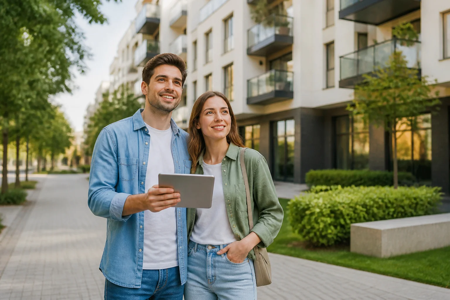Couple heureux devant leur nouvelle maison