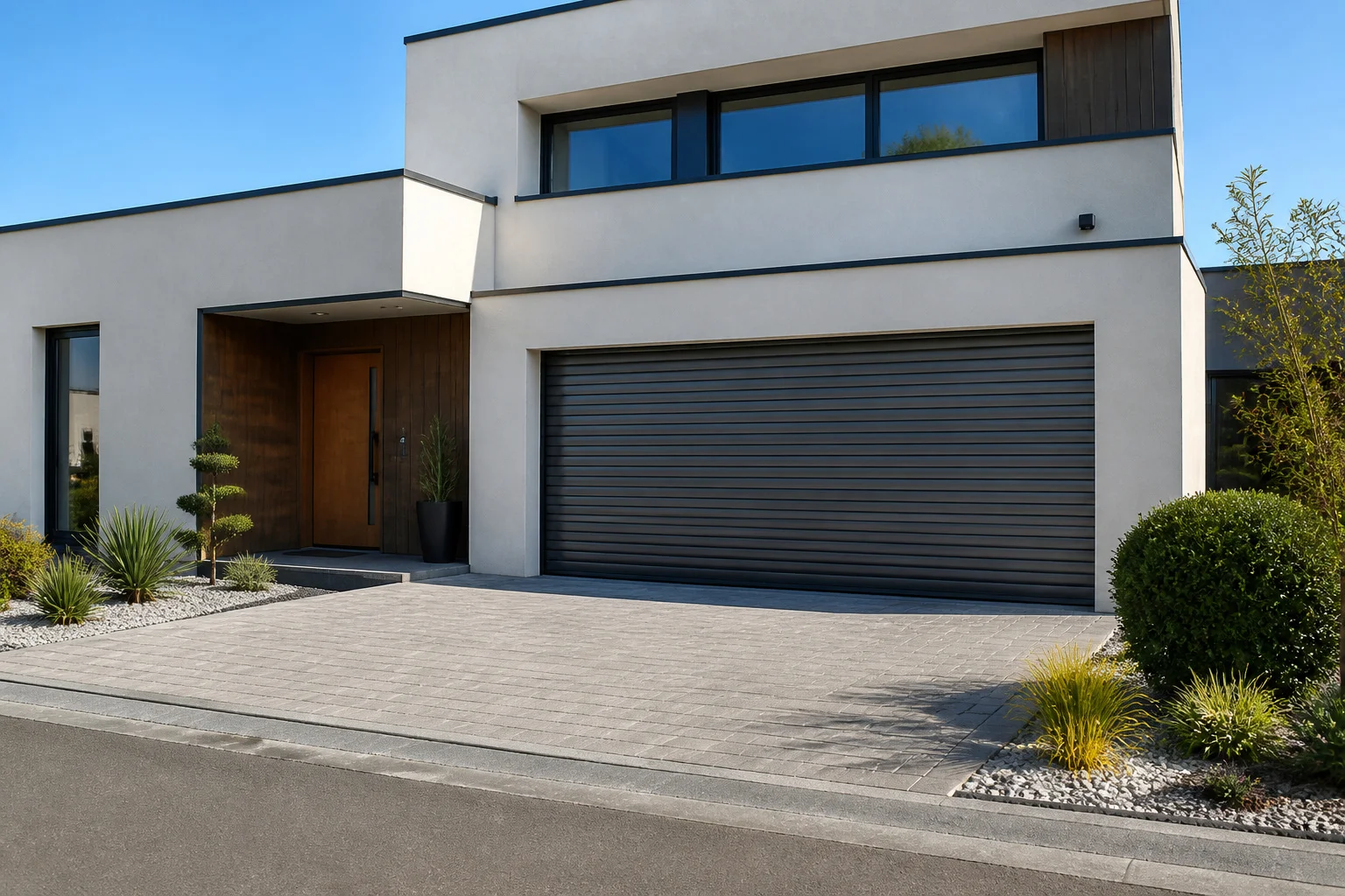 Porte de garage enroulable moderne et epuree