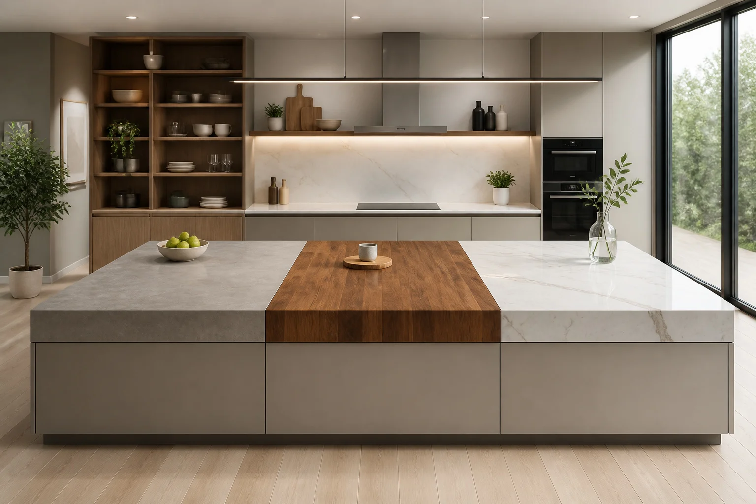 Illusion dilot de cuisine stratifie bois quartz